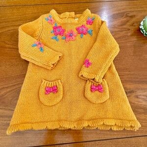 Cynthia Rowley Baby Sweater Dress Mustard Yellow Embroidered Knit 0-3M